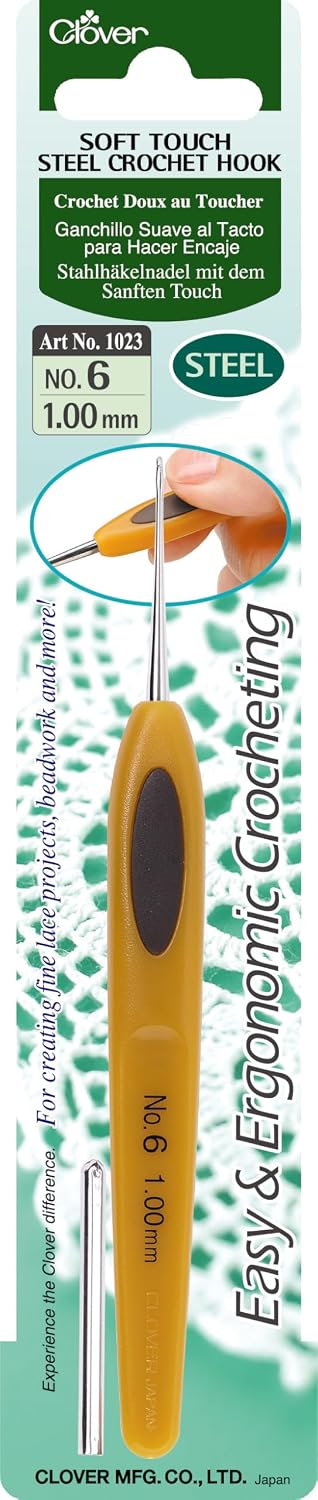 Clover 1023 Soft Touch Steel Crochet Hooks, No. 6/1.00mm