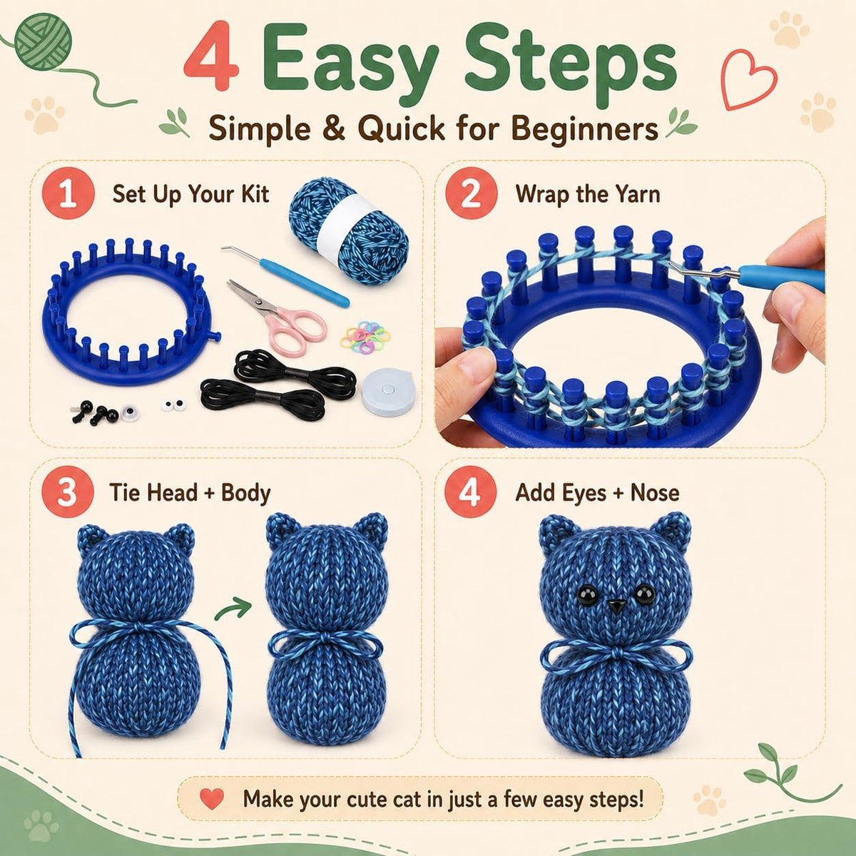 Aeelike Beginner Round Loom Kit,Vedio Learn to Knit Cat,Family Craft