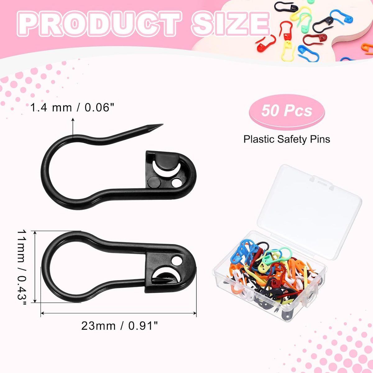 PATIKIL 50pcs Plastic Safety Pins 0.9" Knitting Markers Clip Mixed