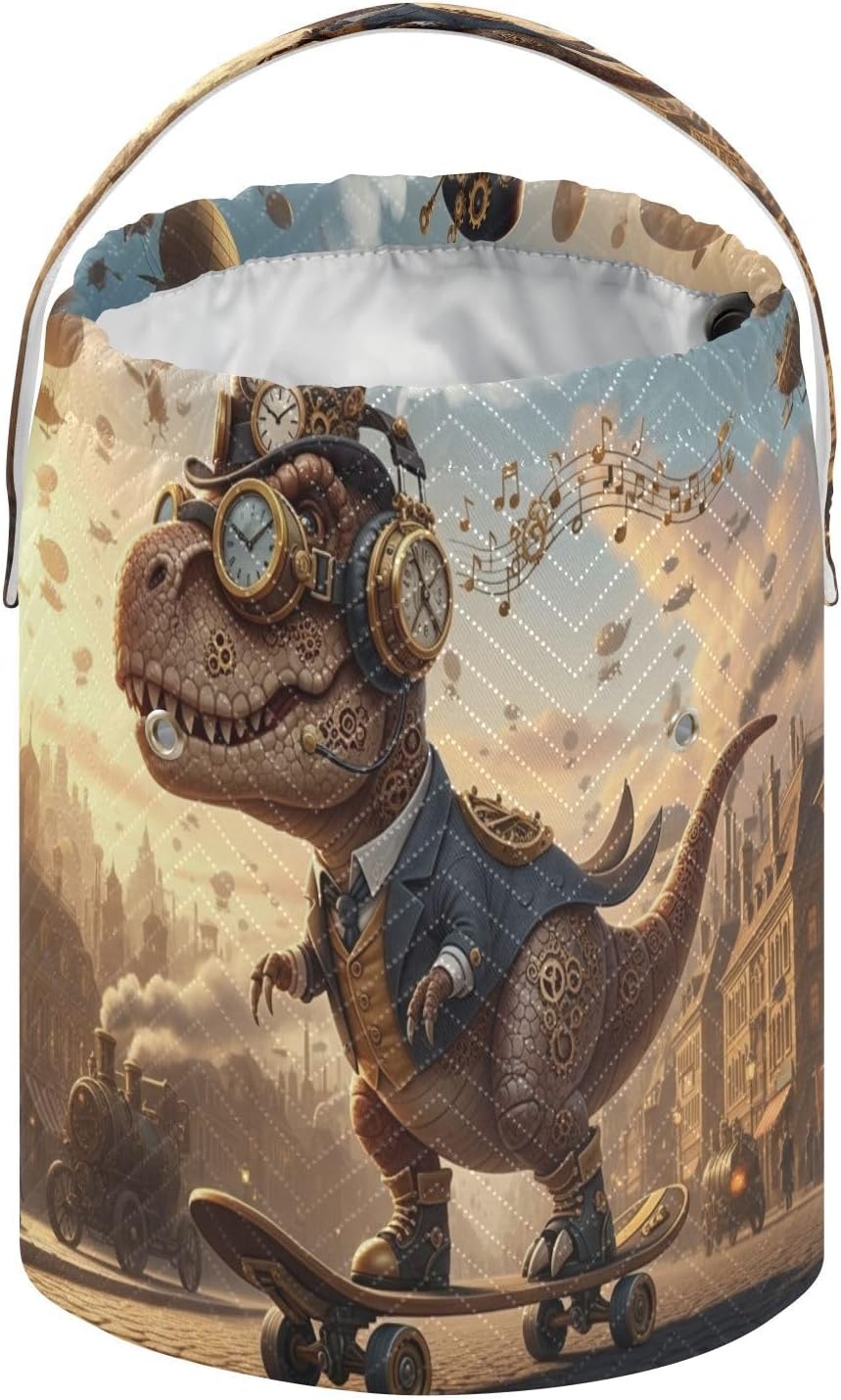 Steampunk Dinosaur Skating in Vintage City Crochet Yarn Bag Crochet