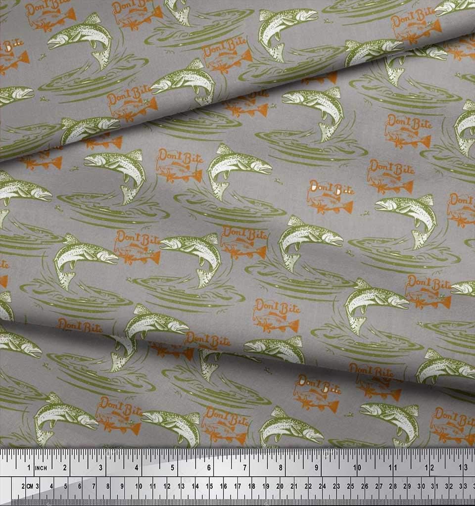 Soimoi Cotton Canvas Fabric - Ocean Print, Olive Greens | 56" Wide