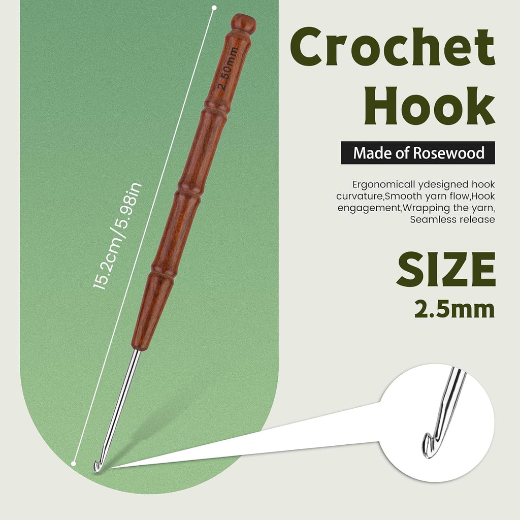 Wuadua 2.5mm Crochet Hook Ergonomic Crochet Hooks with Wooden Handle