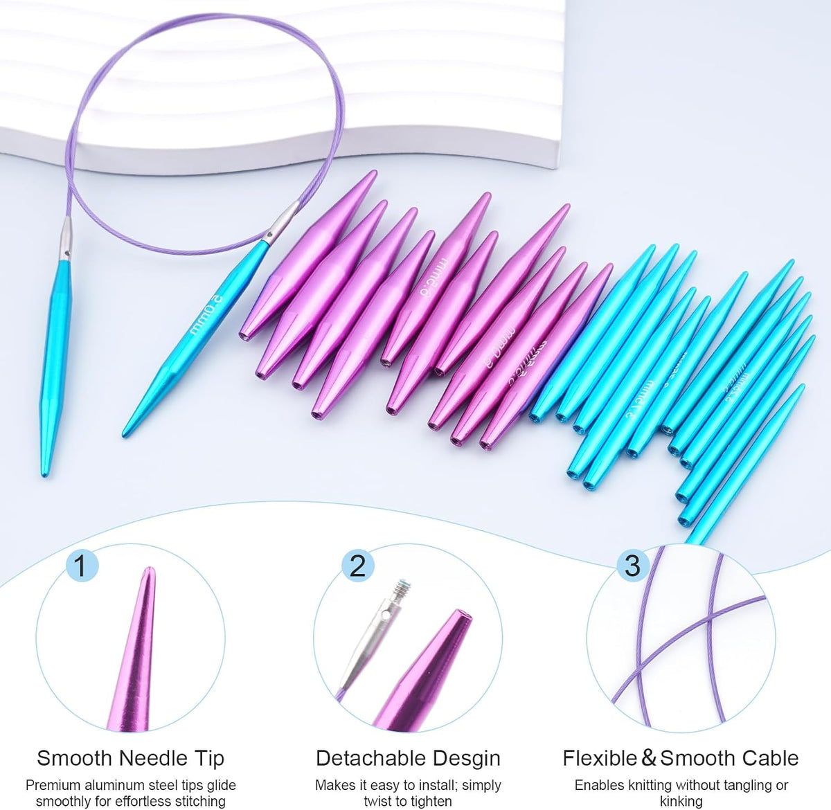 Hobekoee 2-Inch Short Interchangeable Circular Knitting Needles Set