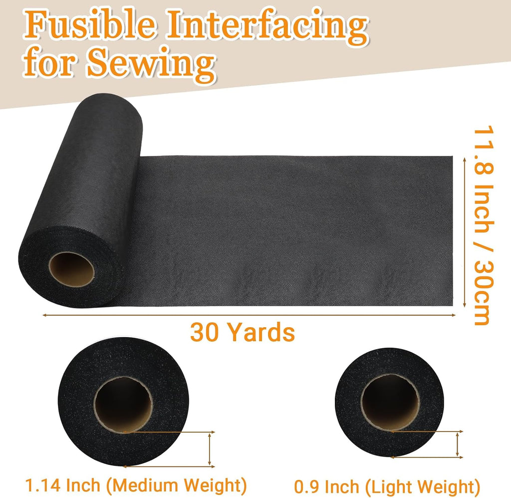 Qjaiune Medium Weight Fusible Interfacing, 11.8 Inch x 30 Yards, Black
