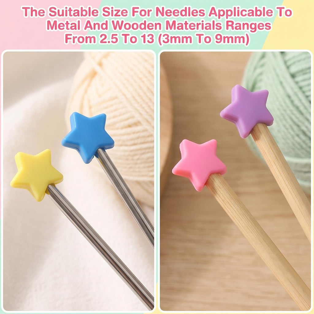 Xinjoduz 50 PCS Star Heart Knitting Needle Stoppers Fit 3mm-9mm