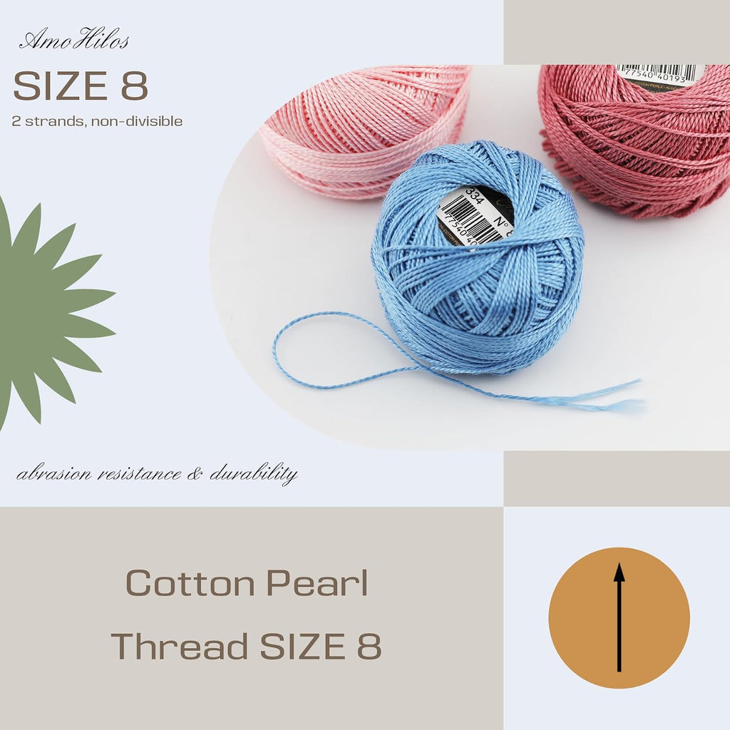 Size 8 Double Mercerized Egyptian Long Staple Cotton Pearl Thread 12