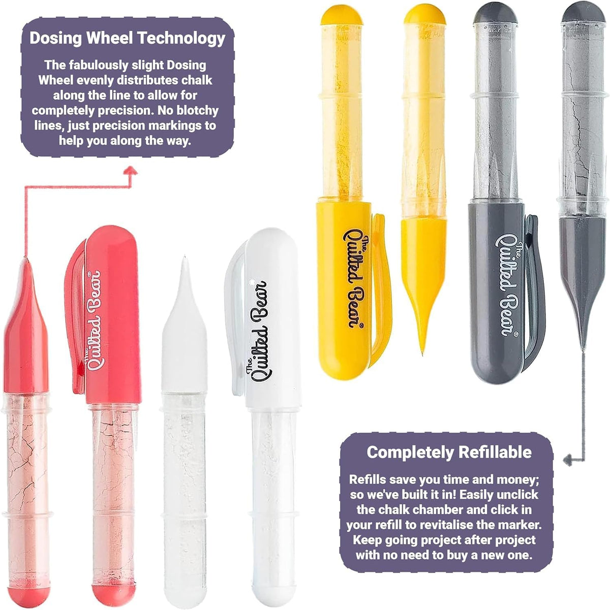 The Quilted Bear Chalk Fabric Marker for Sewing - Pen Style Refillable