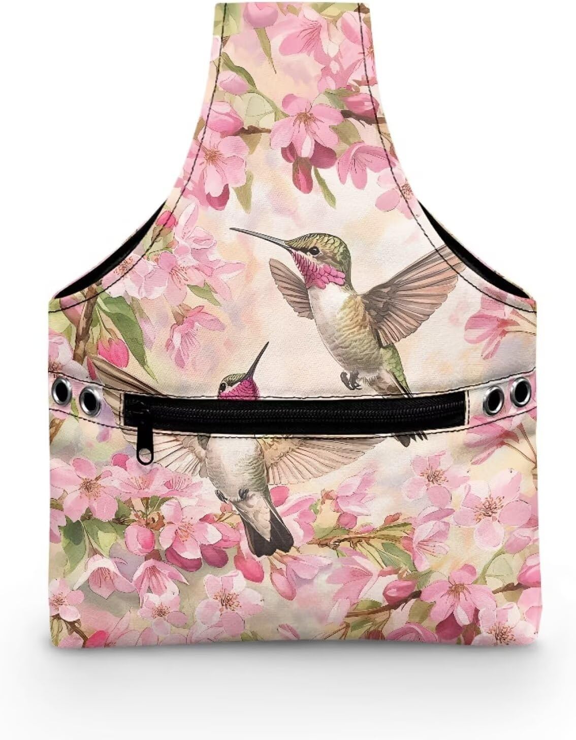 Snilety Pink Floral Embroidery Project Carrying Bag Hummingbird