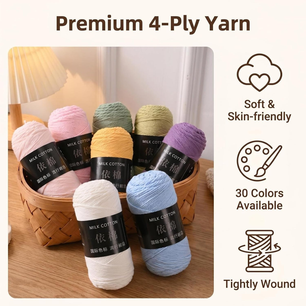 1 Roll 4-Ply Milk Yarn, Acrylic-Polyester Blend for Knitting (#83)