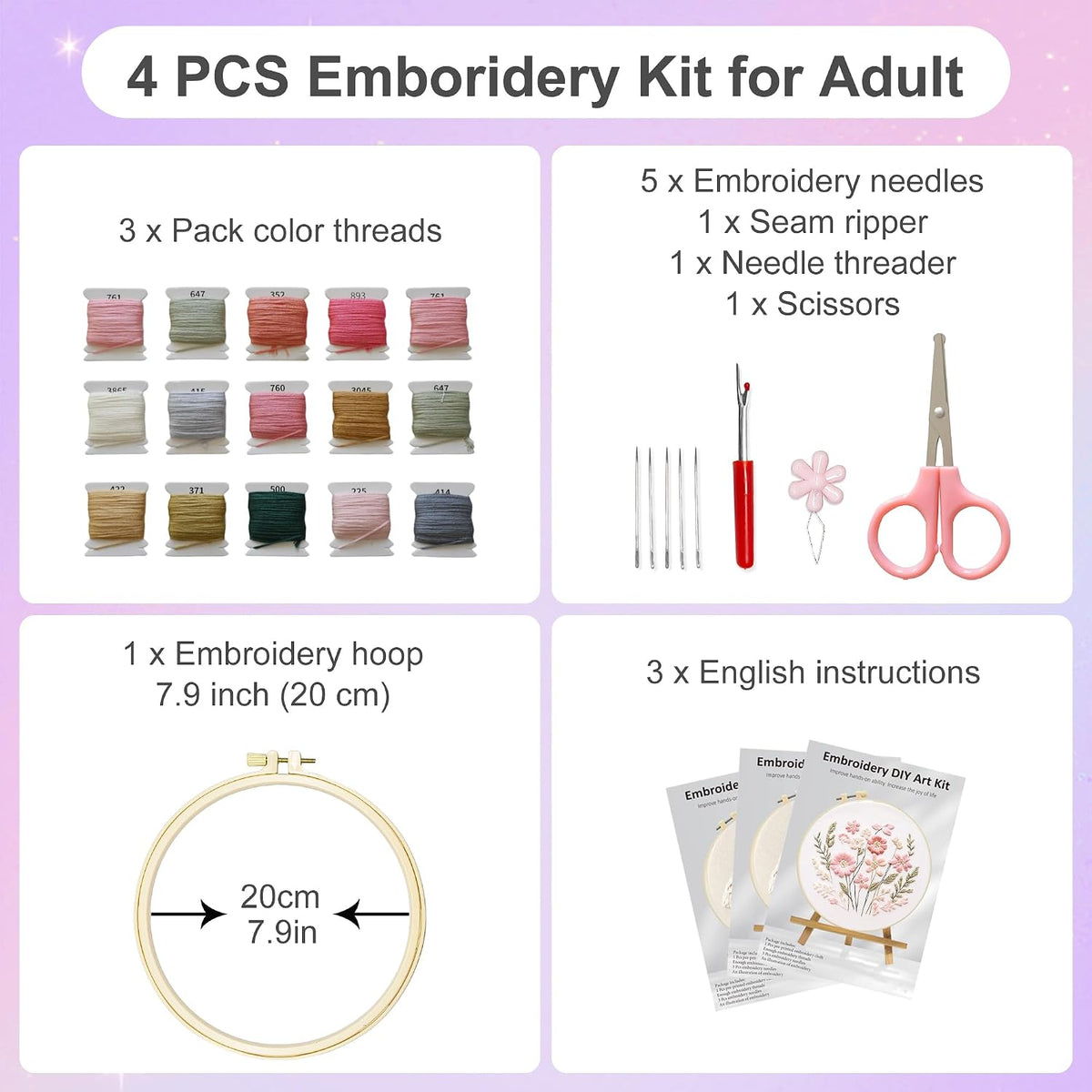 Huacan Embroidery Kit for Beginners with Tutorial Video & Gift Box