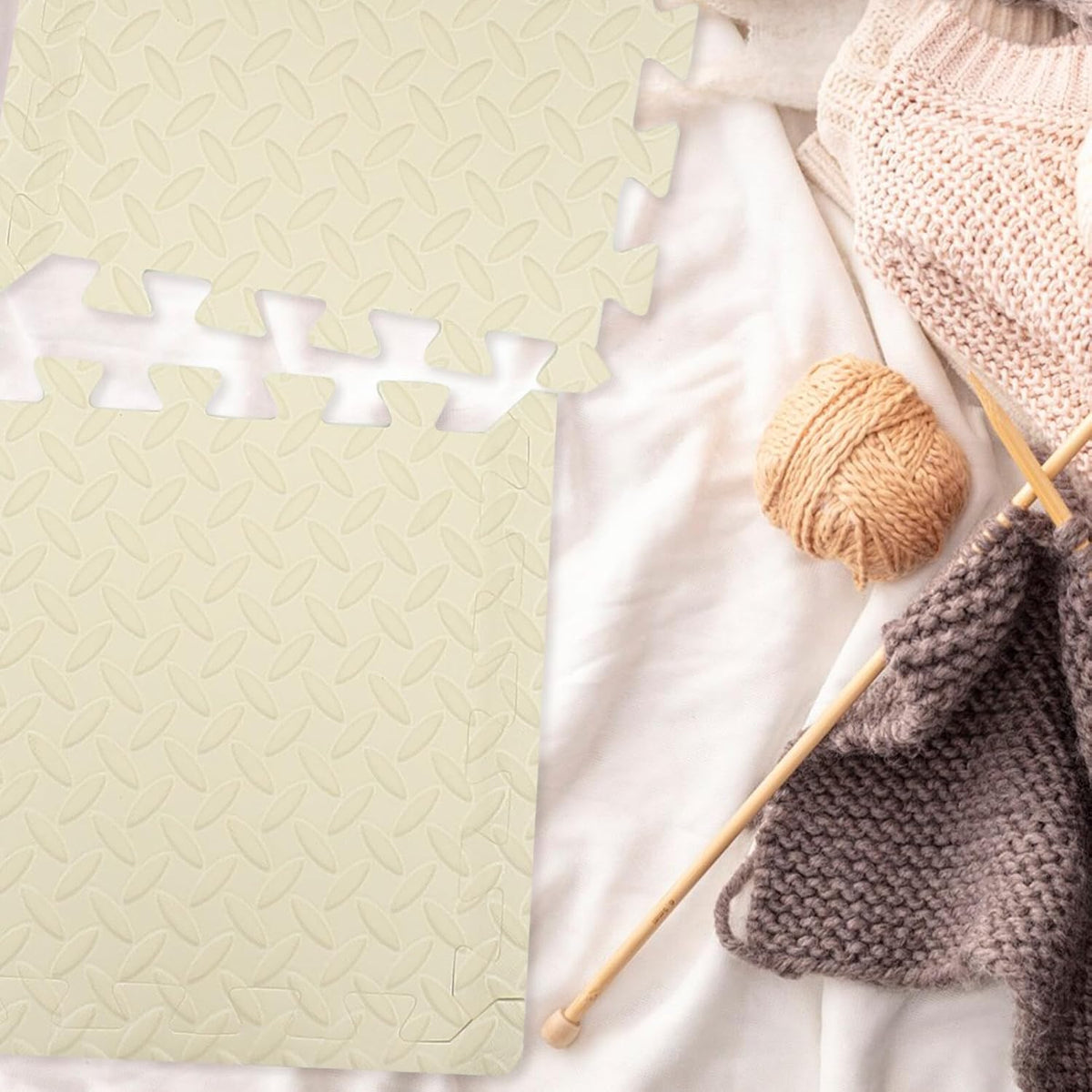 Portable Foam Knitting Blocking Mats Set, 9 Pieces Beige