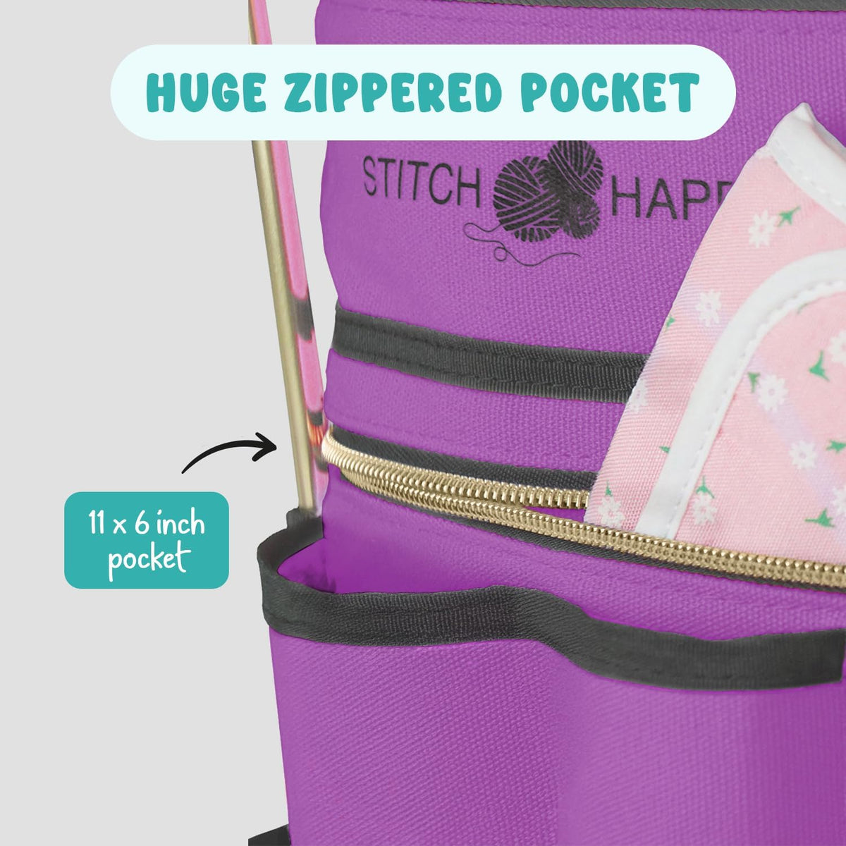 Knitting Bag (Lilac): 7 Pocket Yarn Storage, Crochet Yarn Bag