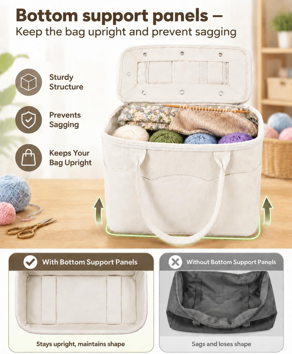Crochet Bag Organizer for Yarn, Canvas Tote, White, Women Crocheters