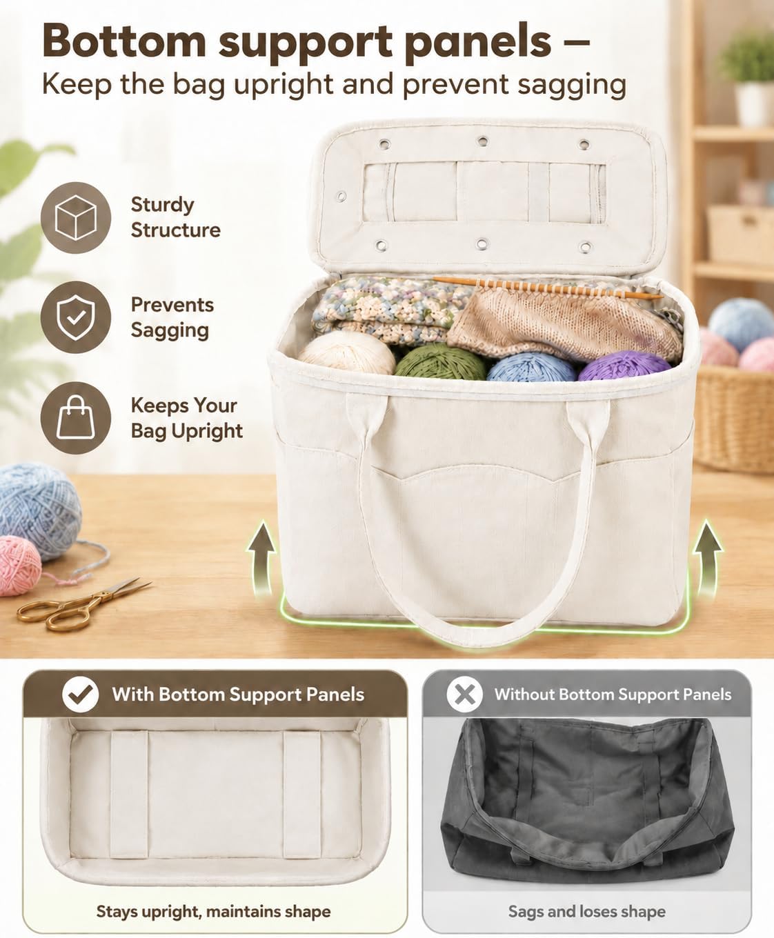 Crochet Bag Organizer for Yarn, Canvas Tote, White, Women Crocheters
