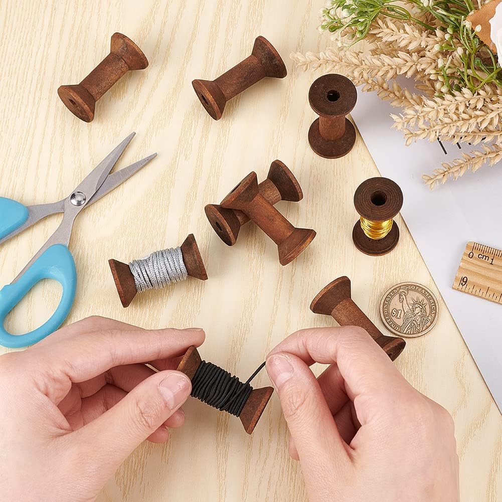 BENECREAT 20Pcs Antique Wooden Empty Spools, 1.57"/ 40mm