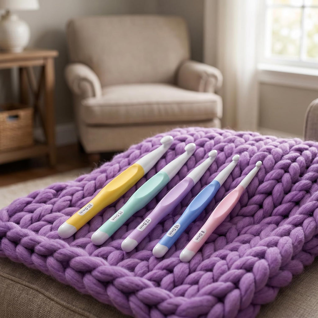 Large Ergonomic Crochet Hooks Set, 5 Pcs Big Crochet Hooks for Chunky
