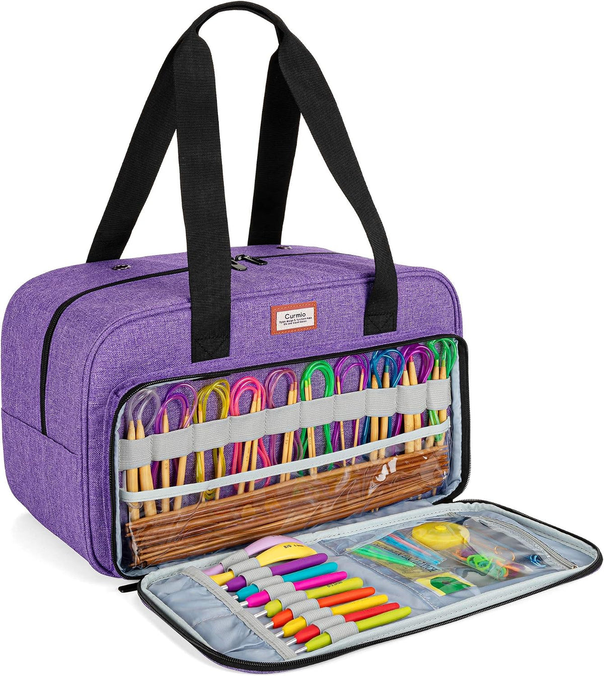 Yarn Storage Bag for Crochet Hooks, Knitting Project, Purple