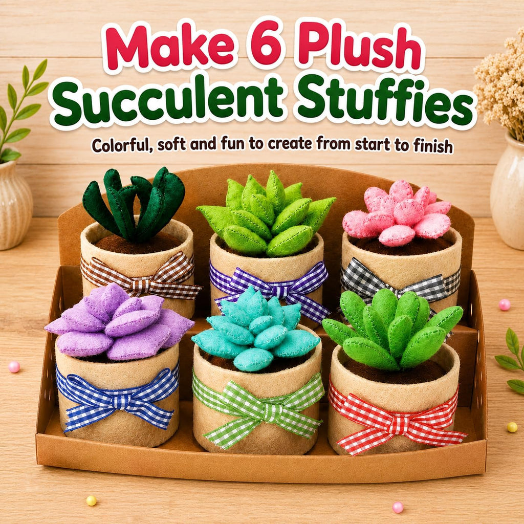 Glittery Garden Felt Succulent Craft Kit. Sewing Project to Make 6