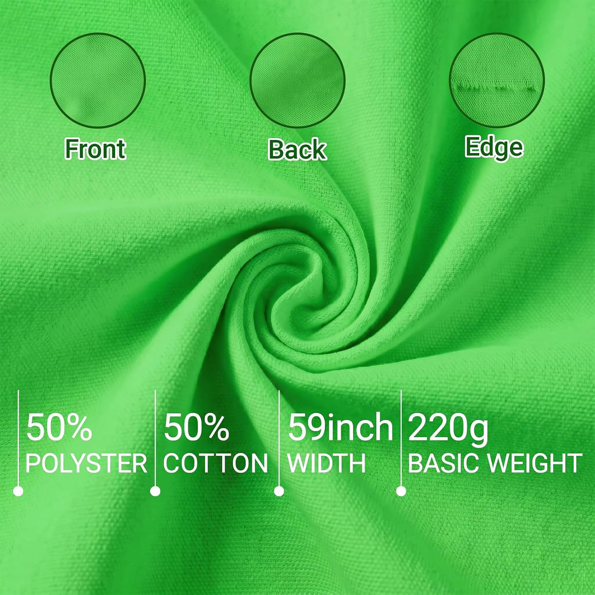 Green Poly Cotton Canvas Fabric, 1 Yard, 59 Inch Wide