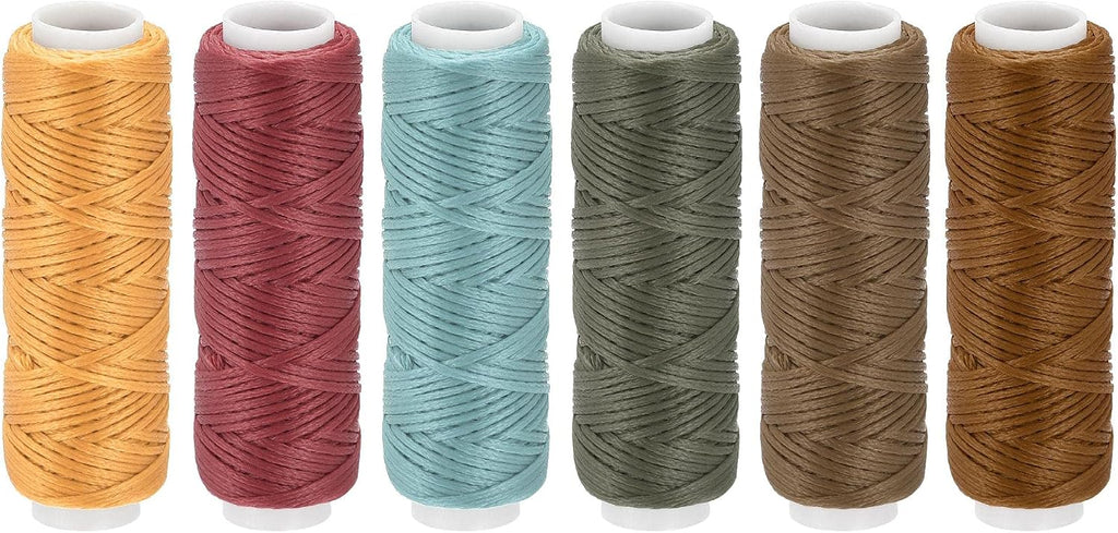 uxcell 13 Yards 6pcs Leather Sewing Thread Set 150D/0.8mm Dark Colors