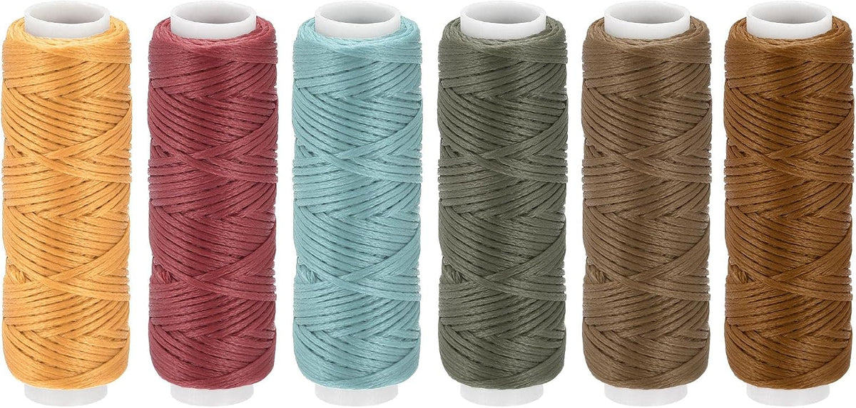 uxcell 13 Yards 6pcs Leather Sewing Thread Set 150D/0.8mm Dark Colors
