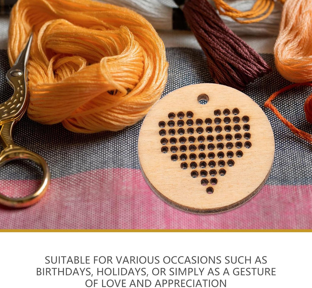 5pcs Round Wood Cross Stitch Chips Handmade DIY Pendants