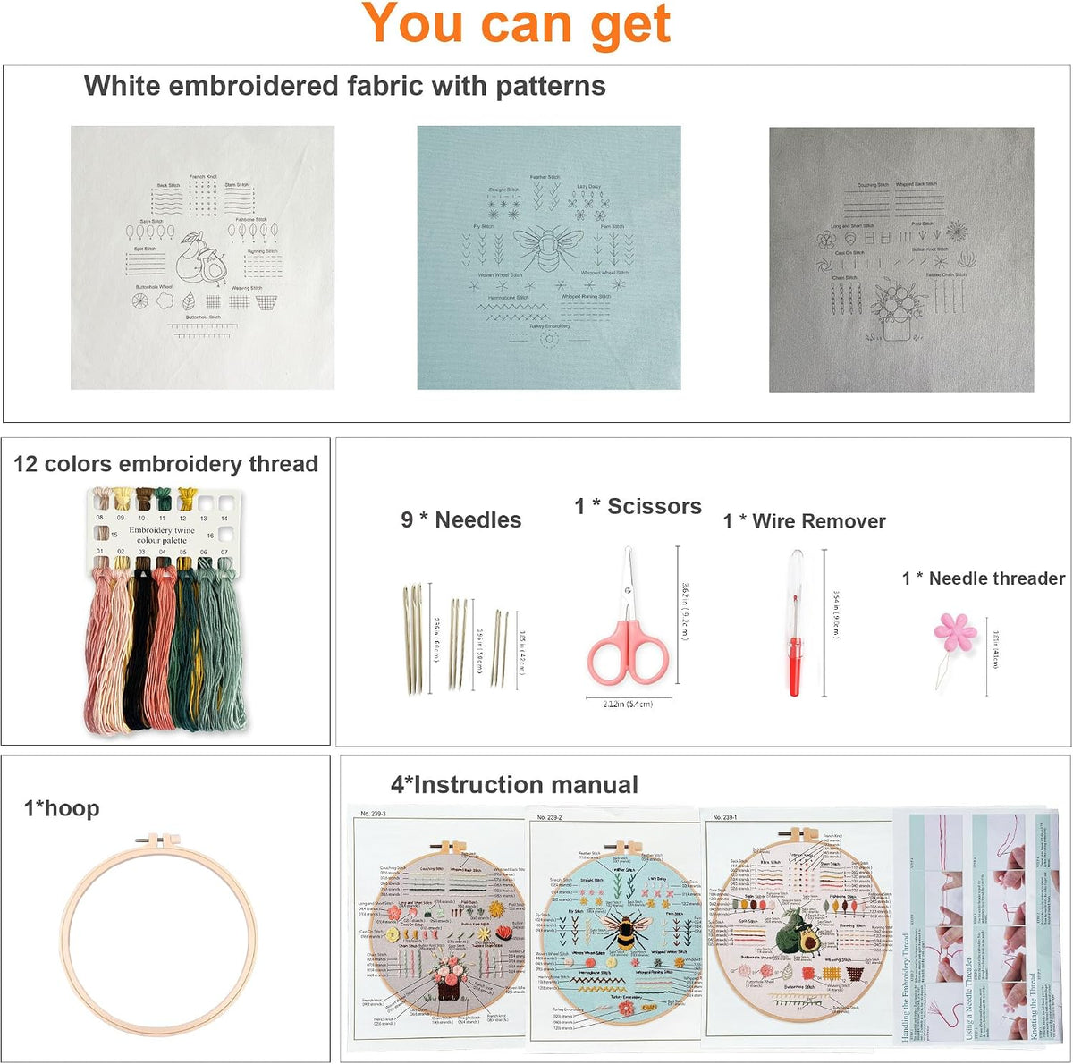 Myfelicity 3 Embroidery kit for Beginners, Beginner Embroidery Kit for