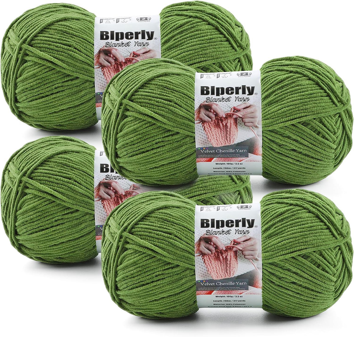 Skinny Chenille Yarn for Crocheting, #2 Green Soft Baby Blanket Fluffy