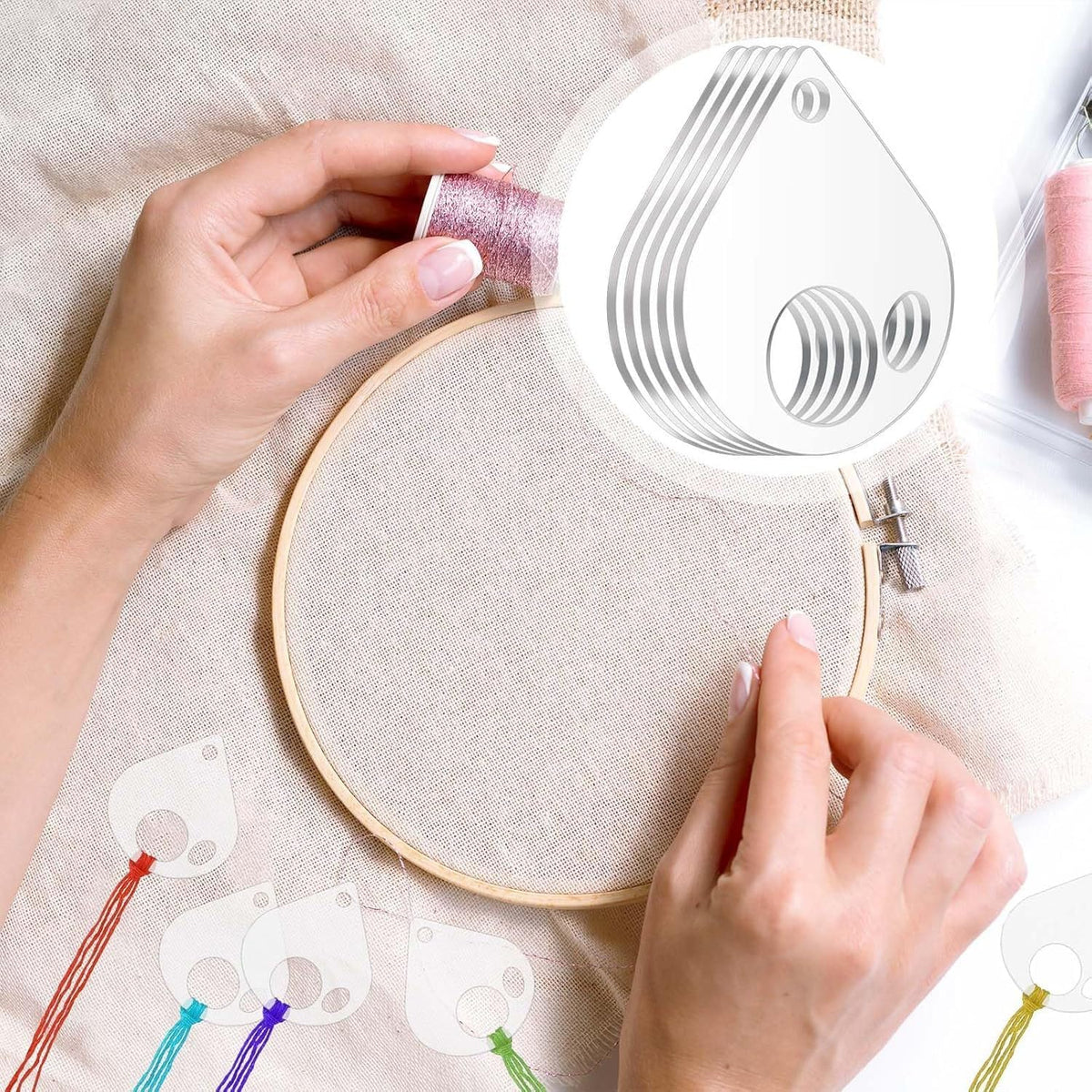 50Pcs Acrylic Embroidery Floss Organizer with 1Pc Hinged Ring