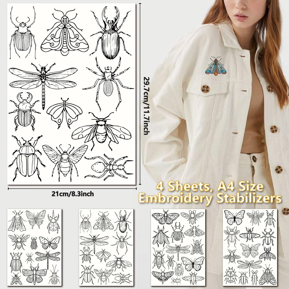 51Pcs Water Soluble Embroidery Designs Insect Embroidery Patterns
