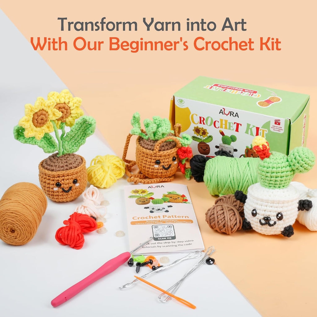 A-URA Learn to Crochet Kit for Beginners Kids and Adults, Premium 4