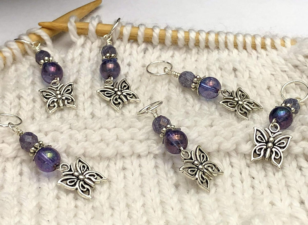 Butterfly Stitch Markers for Knitting with Snag Free Rings or Select