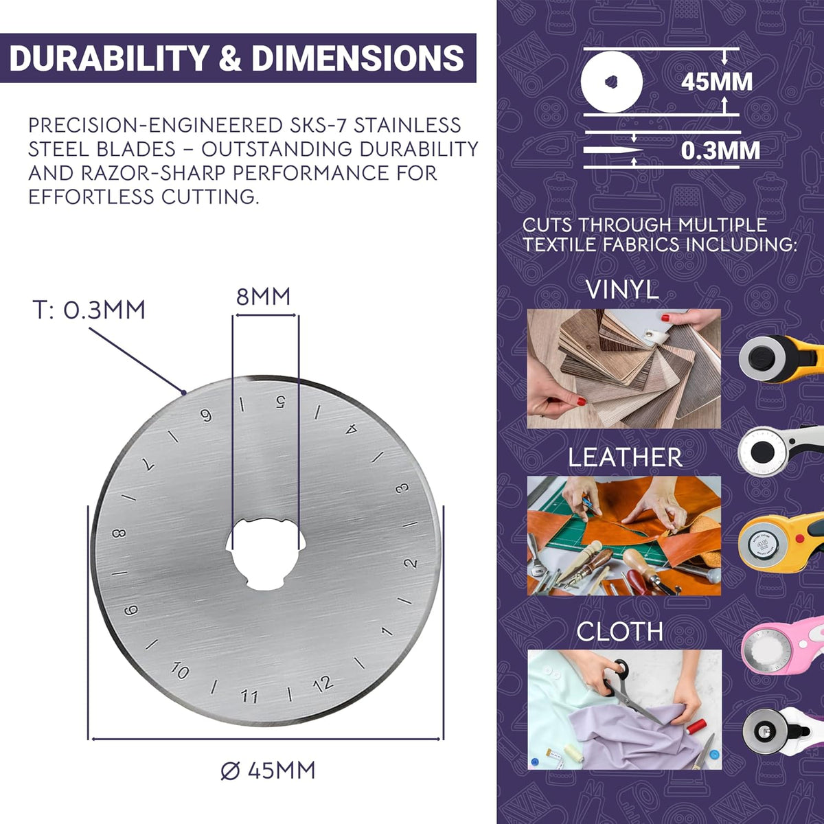 The Quilted Bear Rotary Blades 45mm - Precise Cutting & Long Lasting