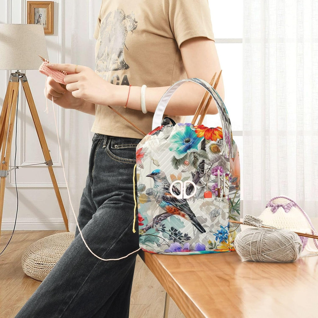 YETTASBIN Bird Flower Yarn Storage Bag, Large Crochet Knitting Bag