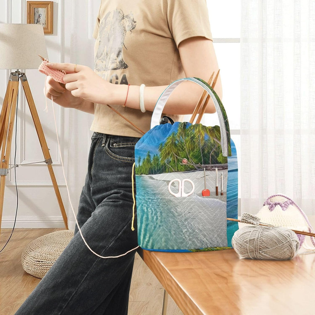 YETTASBIN Summer Beach Yarn Storage Bag, Large Crochet Knitting Bag