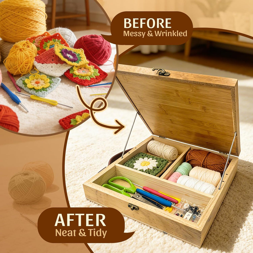 VISQELO 12" Wooden Crochet Blocking Board with Storage Drawer