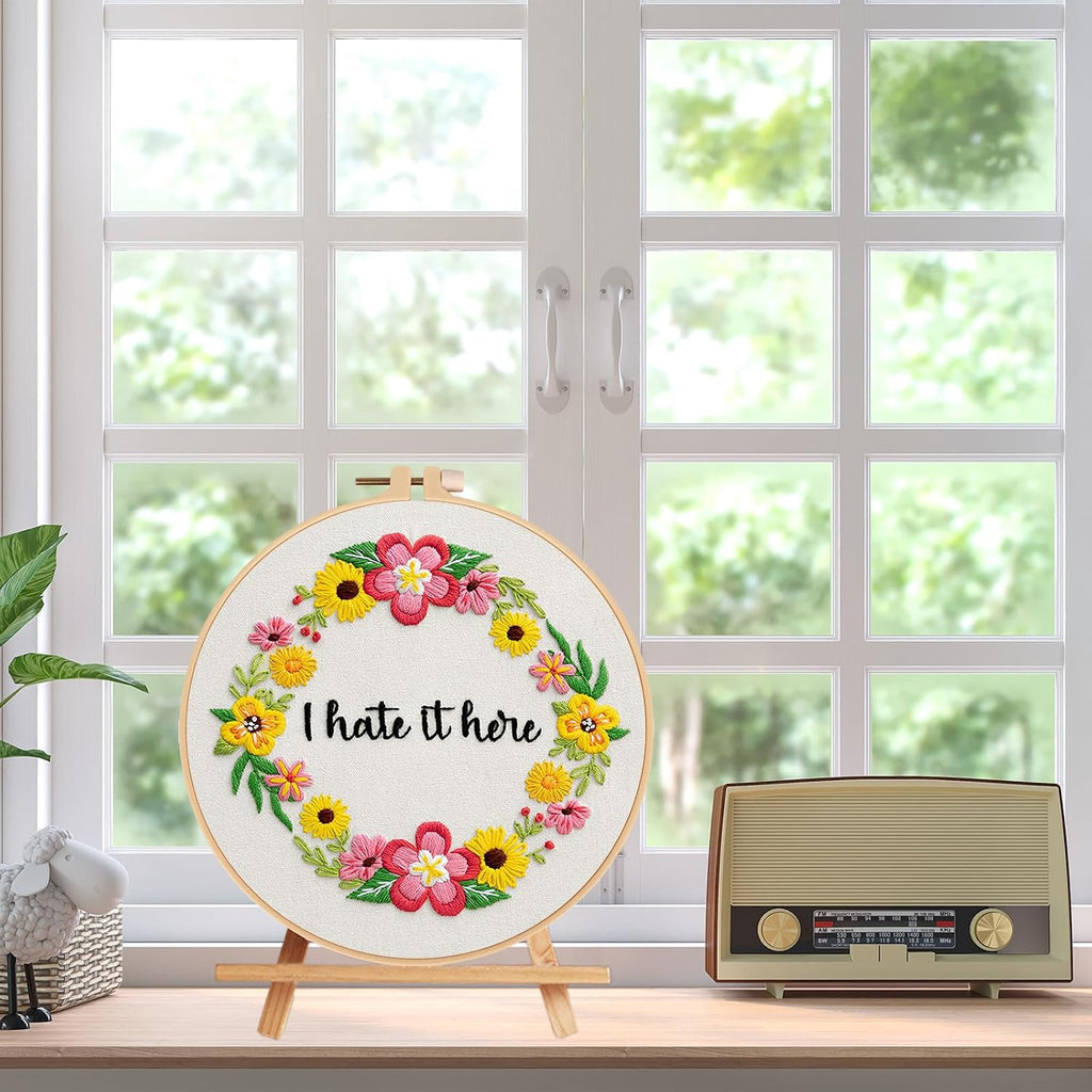 Nuberlic Floral Embroidery Kit for Beginners,Funny Embroidery Practice