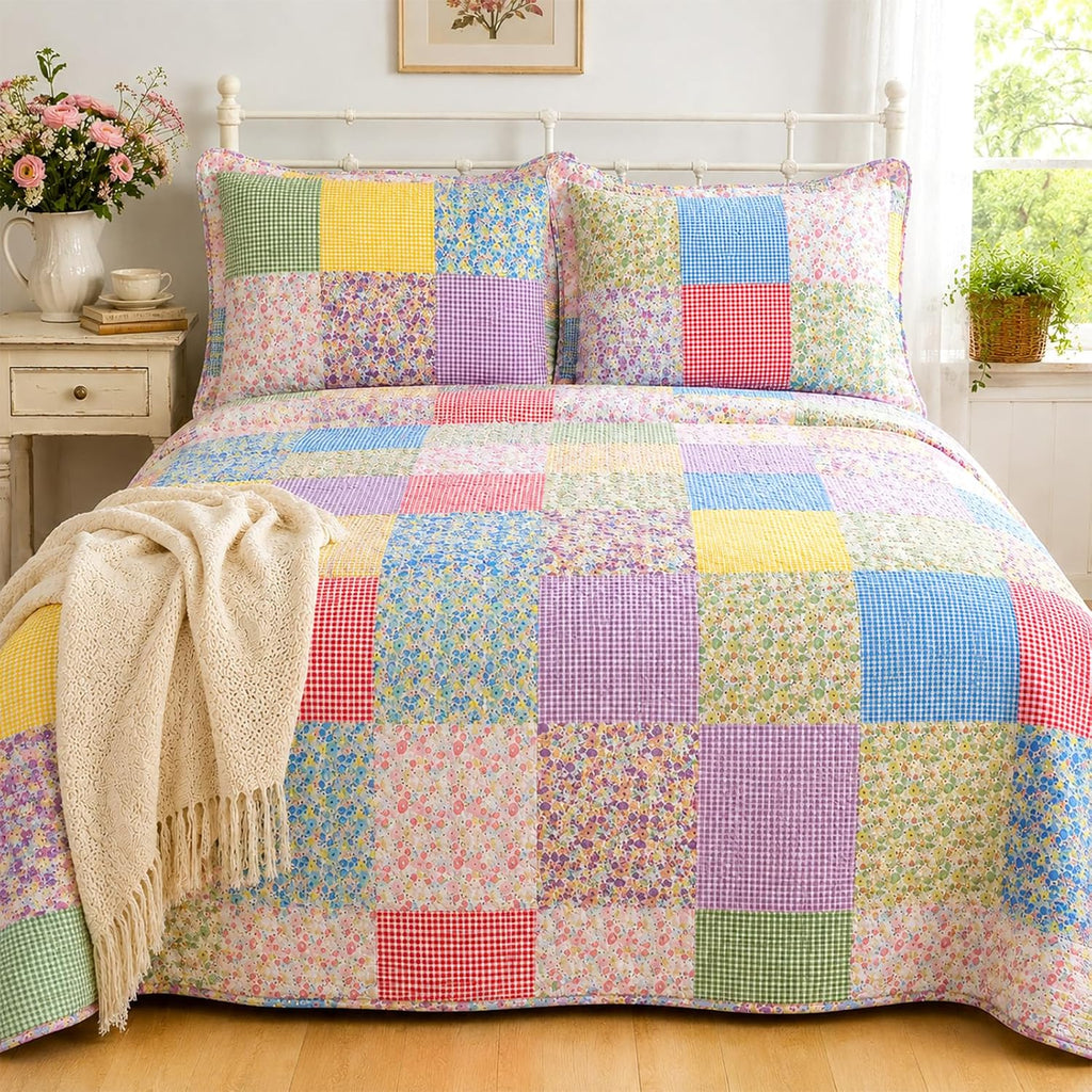 20 Pcs Floral Gingham Quilting Fabric Bundles 20"x20" Spring Flower