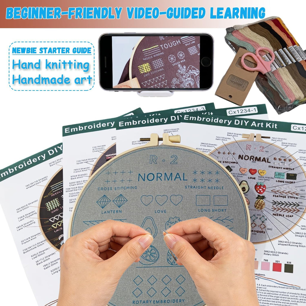 Emmanoth 5-Pack Beginner Embroidery Kit, Pre-Stamped Floral Patterns