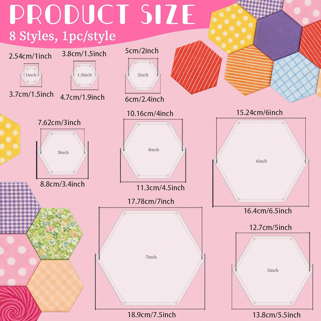 8pcs Hexagon Quilting Templates and Rulers Templates Quilting