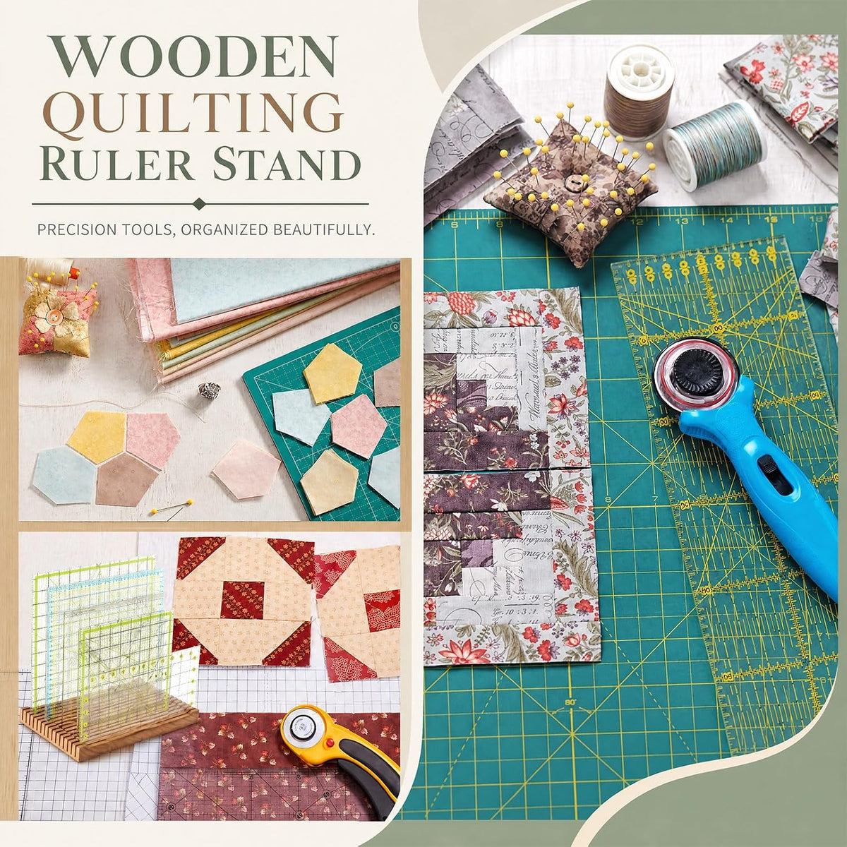 Pinkunn 1 Piece Wooden Quilting Ruler Holder Organizer 12.5 Inch 15