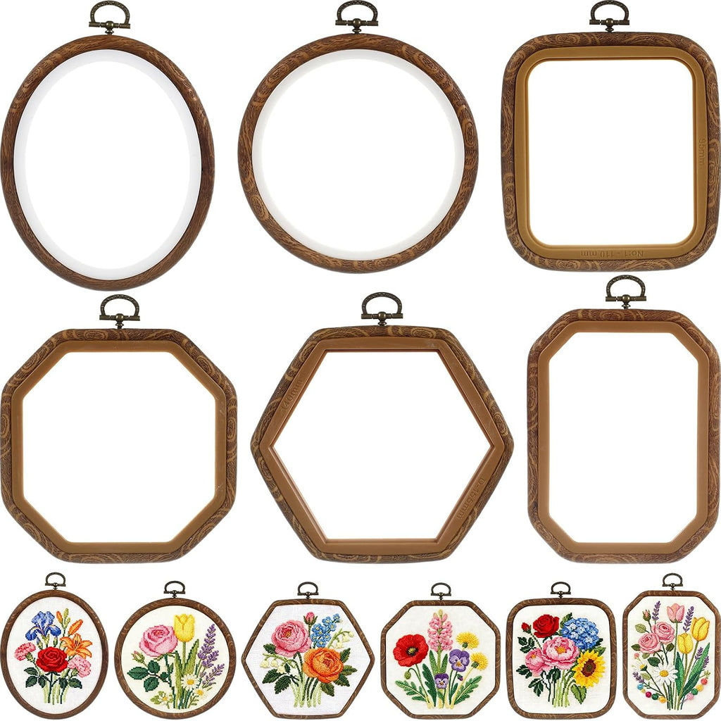 Qunclay 6 Pcs Large Embroidery Hoop Frame Decorative Imitated Wood