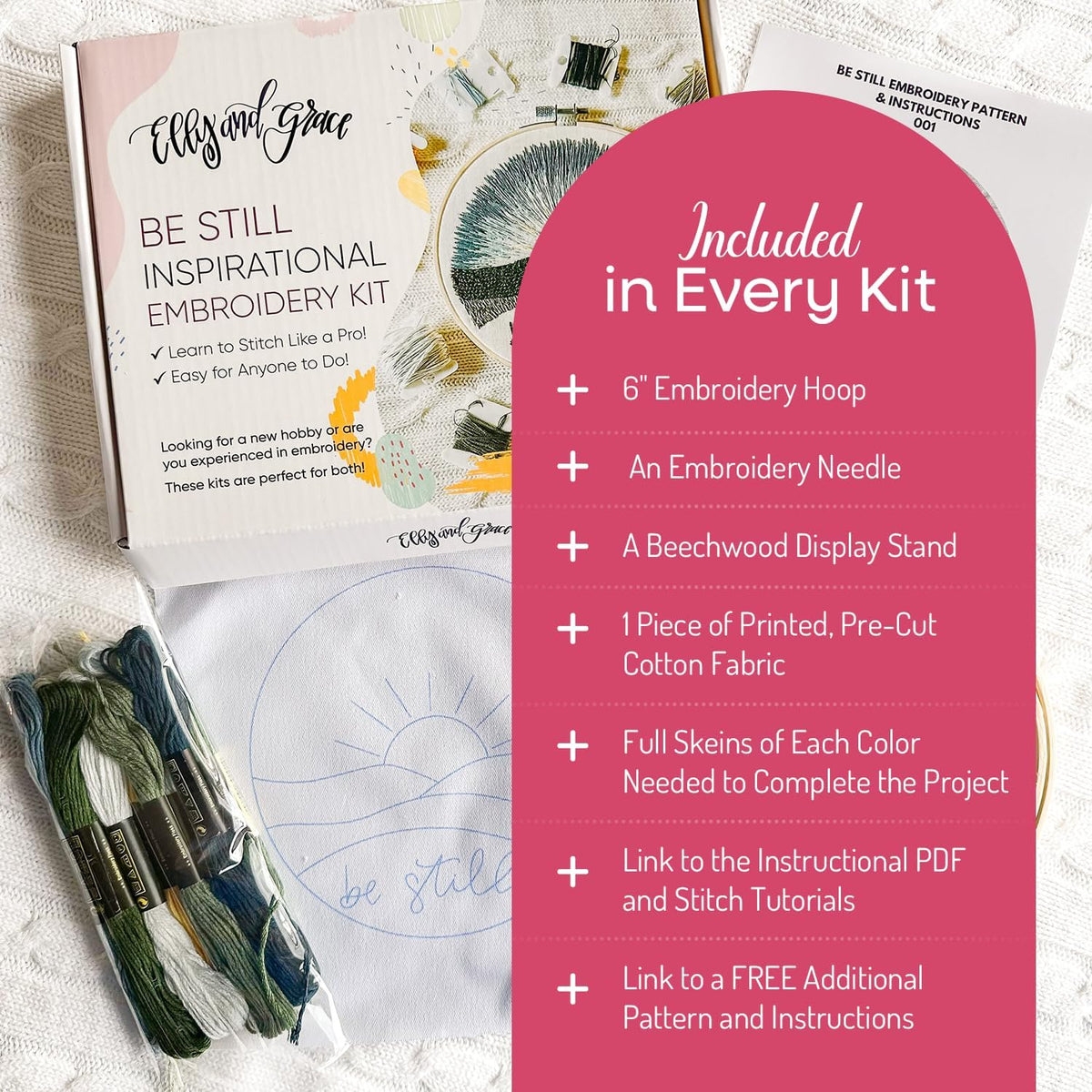 Elly & Grace Christian Embroidery Kit with Embroidery Hoop, Easy