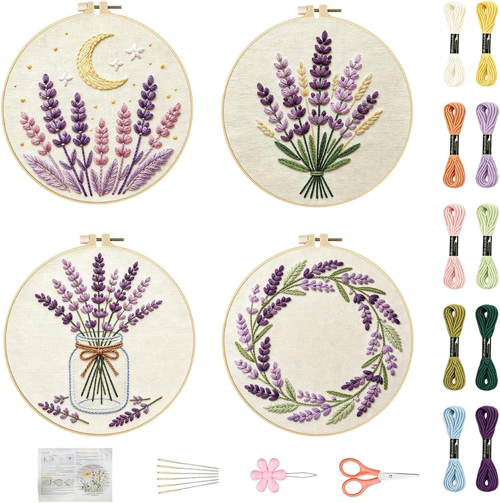 FREEBLOSS 4 Sets Embroidery Kit for Beginners Needlepoint Embroidery
