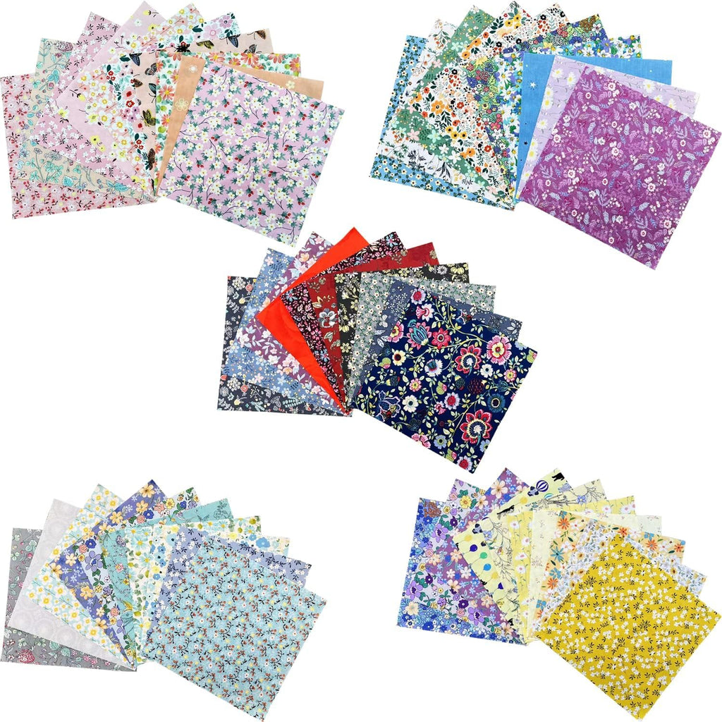 HANPATQUI 50PCS 5 x 5 inch 100% Cotton Fabric-Floral