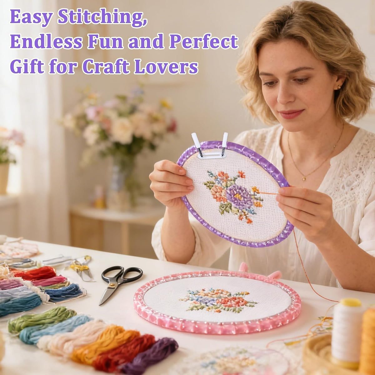 6.5" Embroidery Hoop Metal Ring Crystal ABS Frame Cross Stitch