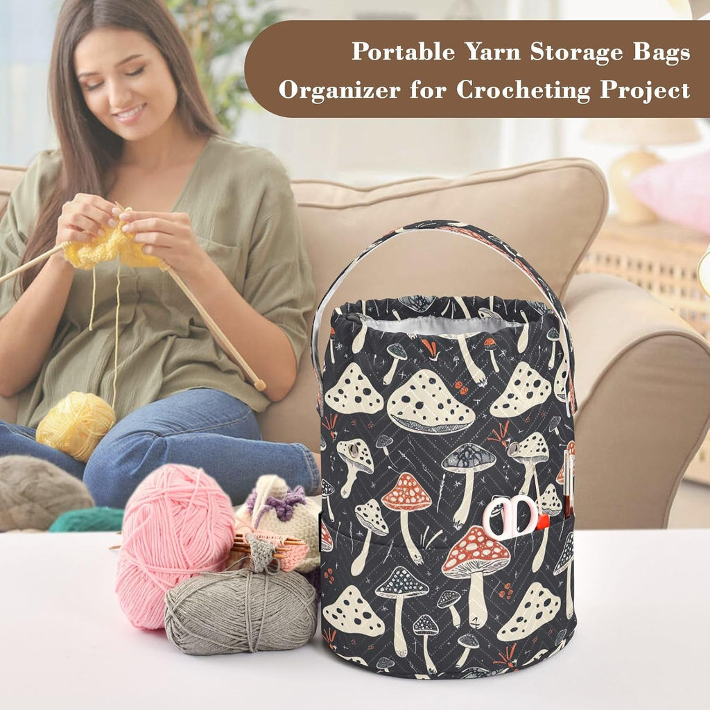 YETTASBIN Mushroom Yarn Storage Bag, Large Crochet Knitting Bag