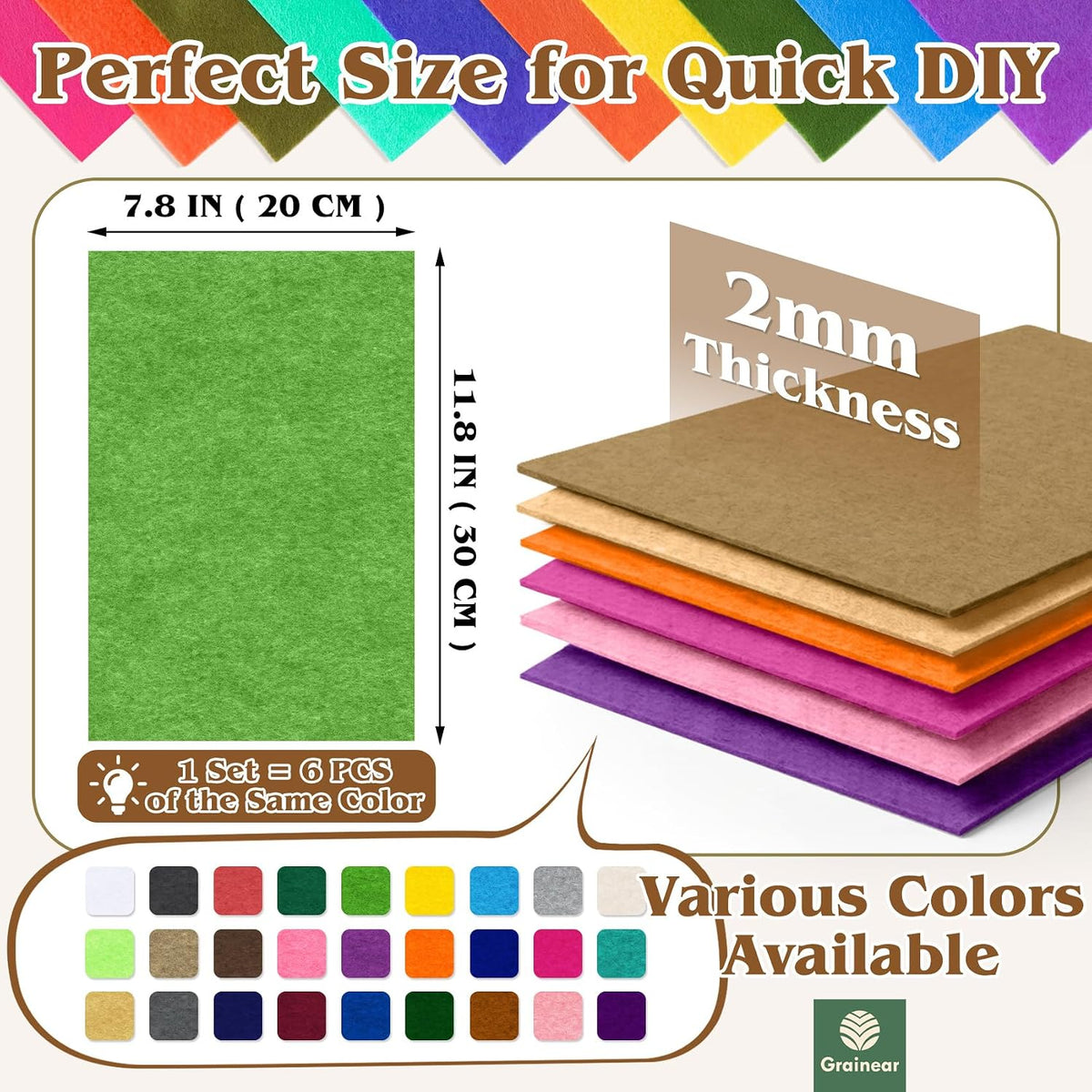 Ivory Stiff Felt Sheets 2mm Thick for Crafts, 7.8" x 11.8" (6-Pack)