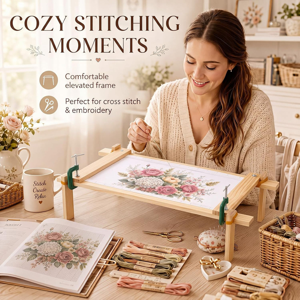 Lanties Adjustable Embroidery Frame Stand, 28 x 14 in, Hands Free
