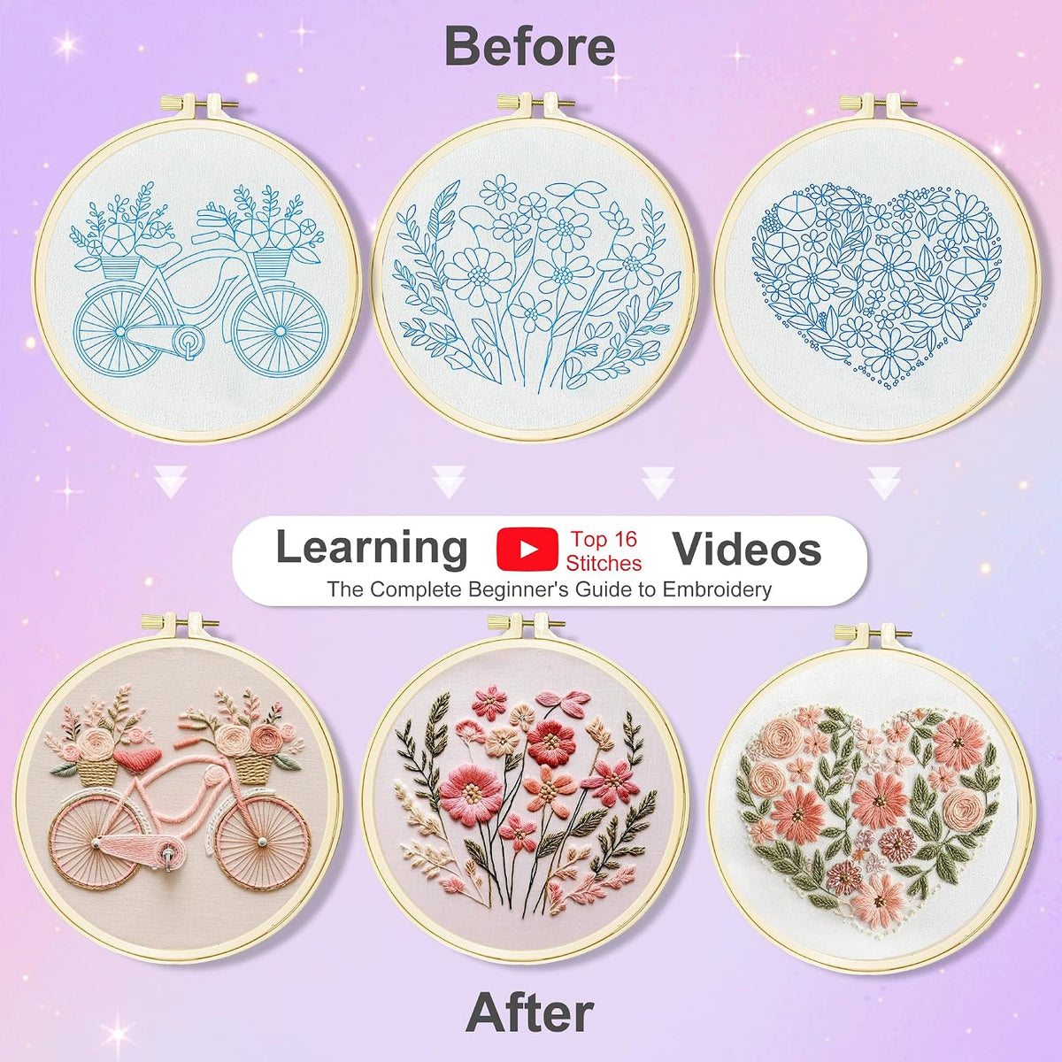 Huacan Embroidery Kit for Beginners with Tutorial Video & Gift Box